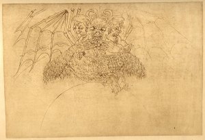Lucifer's three heads and bat-like wings by Sandro Botticelli (danteworlds.laits.utexas.edu)