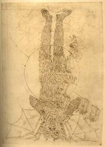 Dante & Virgil climbing up Lucifer's leg to heaven by Sandro Botticelli (danteworlds.laits.utexas.edu)